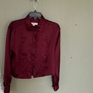 LOFT Deep Red Button Down Shirt